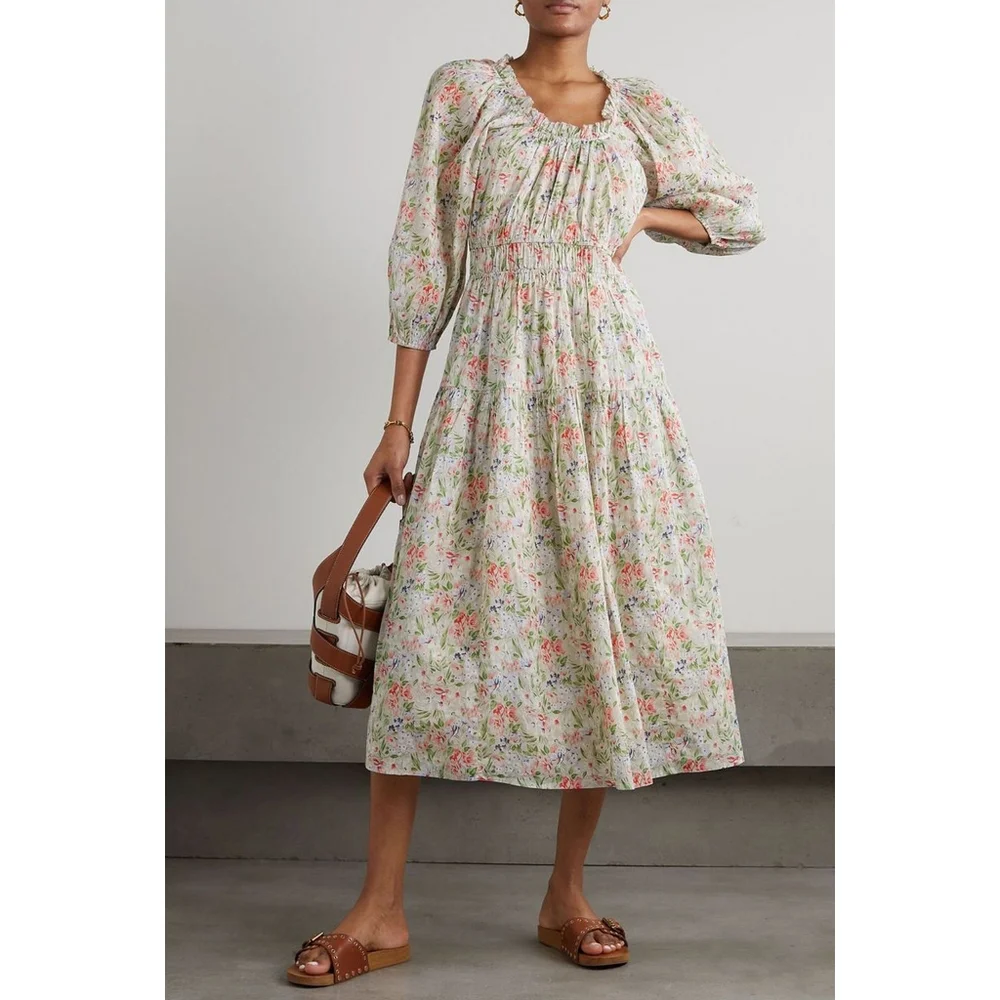 The Great Moonstone Gathered Floral Cotton Midi Dress – S – NWT - Picture 1 of 7